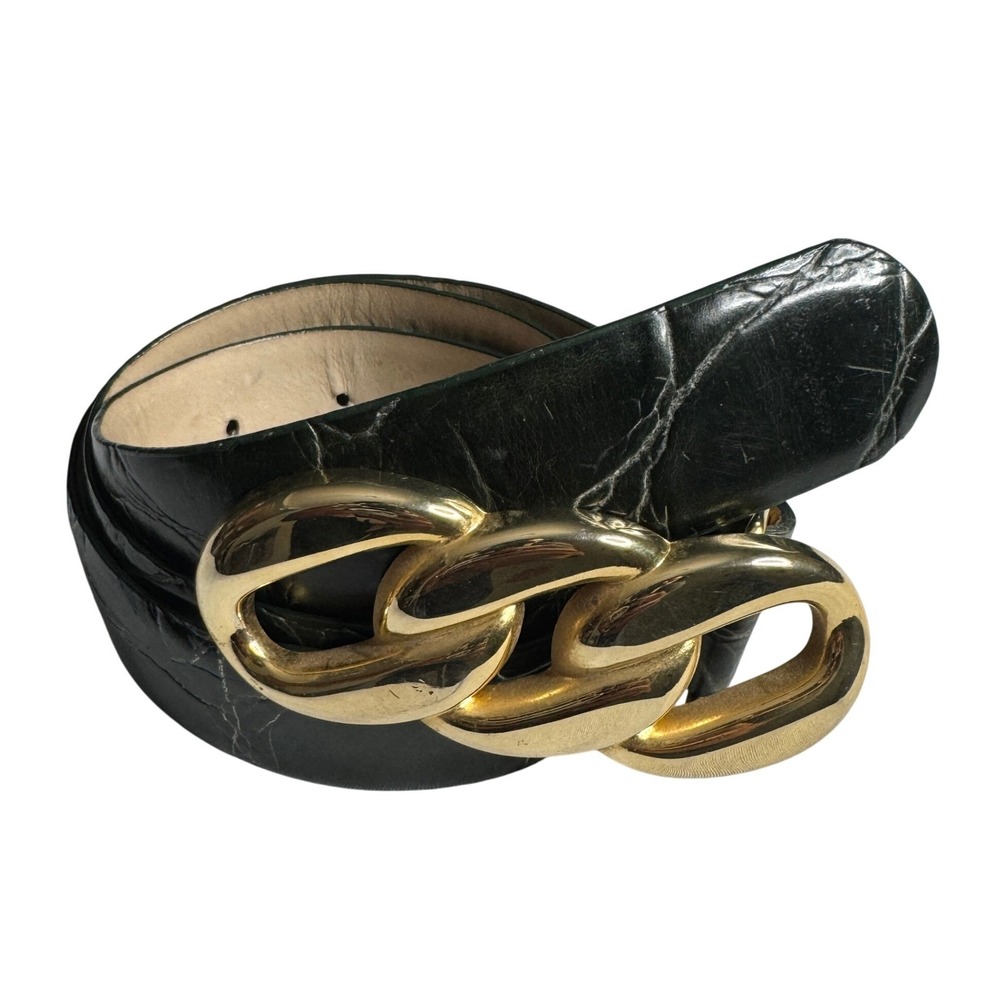 Arrivanto Green Croc Embossed Italian Calfskin Belt Gold Chain Buckle Size Large